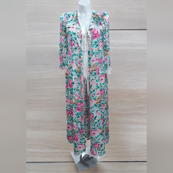 Vintage Lucie Ann Floral Peignoir Robe with Gown Lingerie Set Sz S Maxi Length - Picture 9 of 9